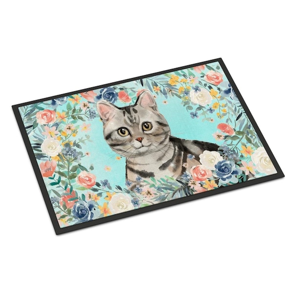 Carolines Treasures 24 x 36 in. American Shorthair Spring Flowers Indoor or Outdoor Mat CK3388JMAT - main